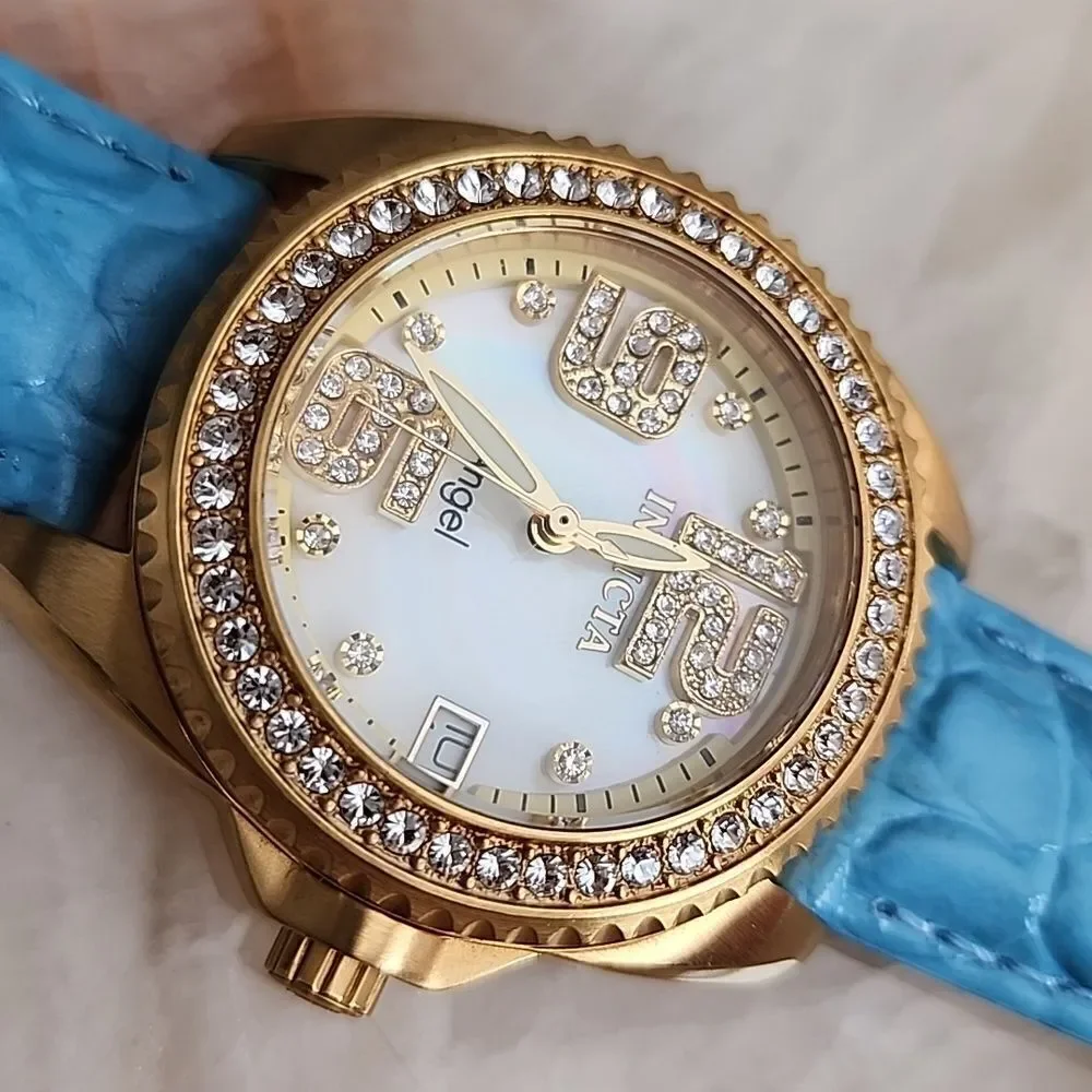 INVICTA Angel Mother of Pearl Dial White Leather Ladies Watch